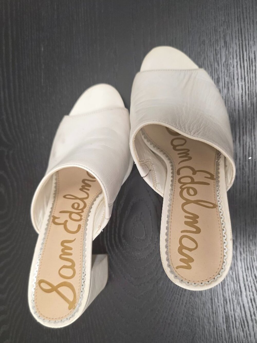 Sam Edelman White Leather Peep-Toe Mule Sandals